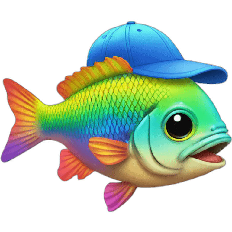 Fish with a rainbow colored baseball cap emoji