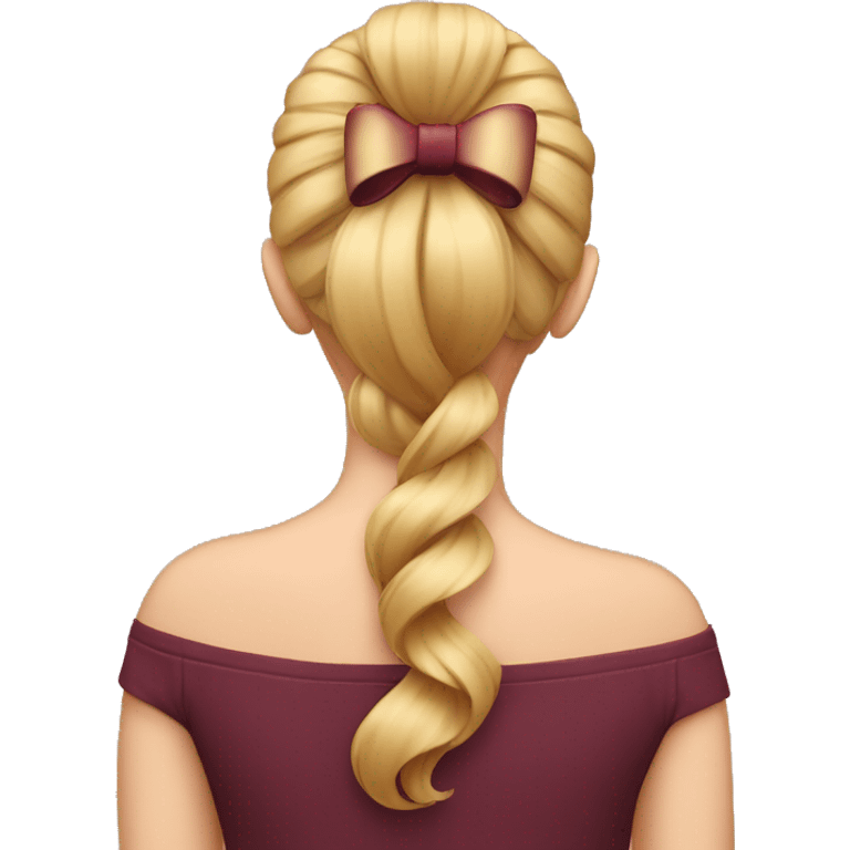 A burgundy bow in blond hair from the back  emoji