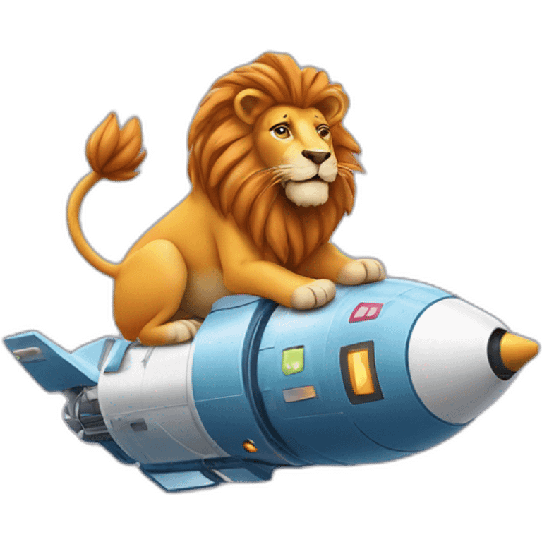 lion sitting on a rocket ship made of the letters AWS emoji