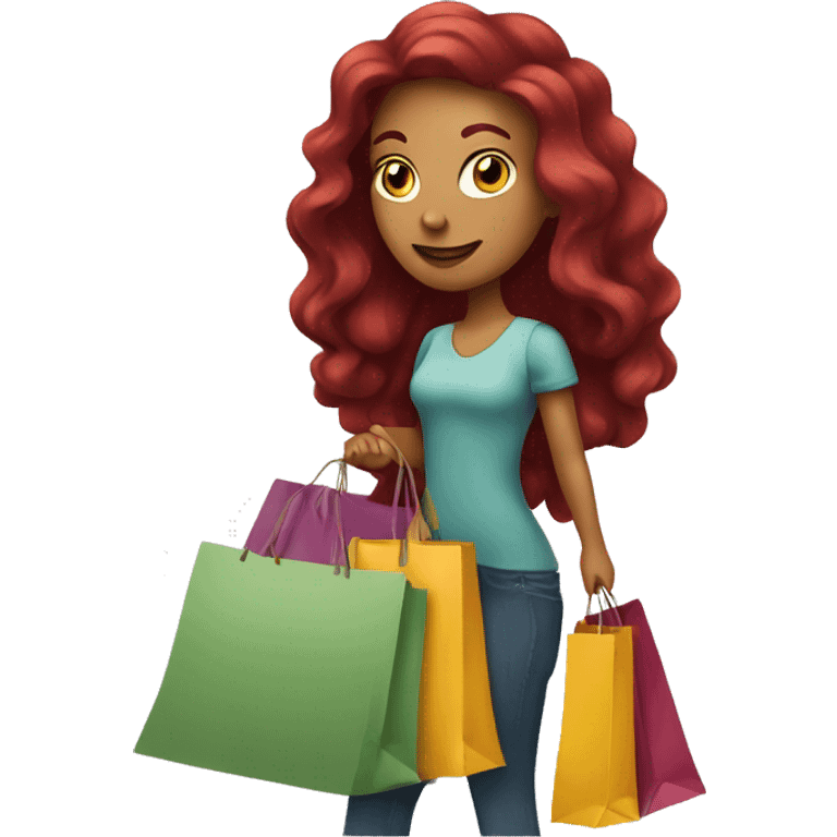 Long Burgundy haired girl, shopaholic, carrying a lot of shopping bags emoji