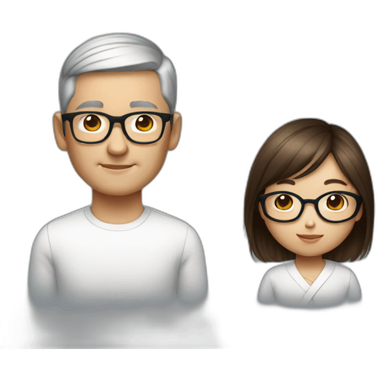 Tim cook with a brown hair Korean girl with eyeglasses emoji