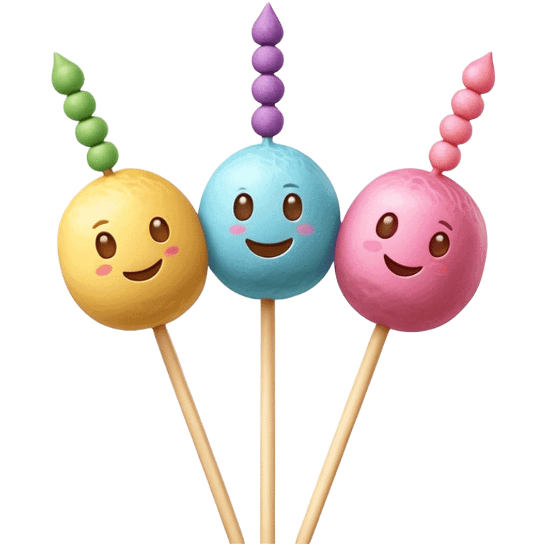 Dango Cinematic Realistic Dango Dessert Emoji, depicted as a skewer holding three colorful rice dumpling balls in different hues, rendered with delicate textures and soft, inviting lighting. emoji