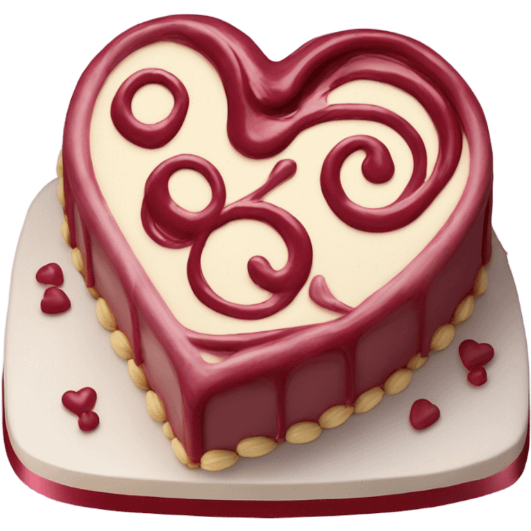 Heart shape celebration cake with burgundy swirl glaze emoji