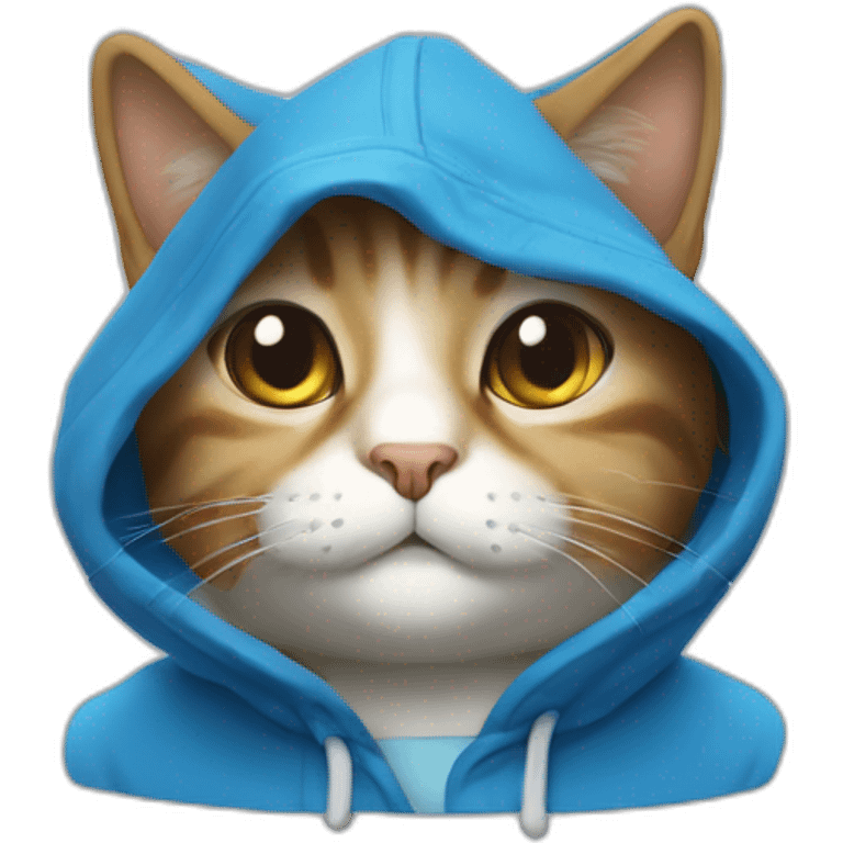 un chat avec une capuche avec reyur bleu est bland realiste emoji