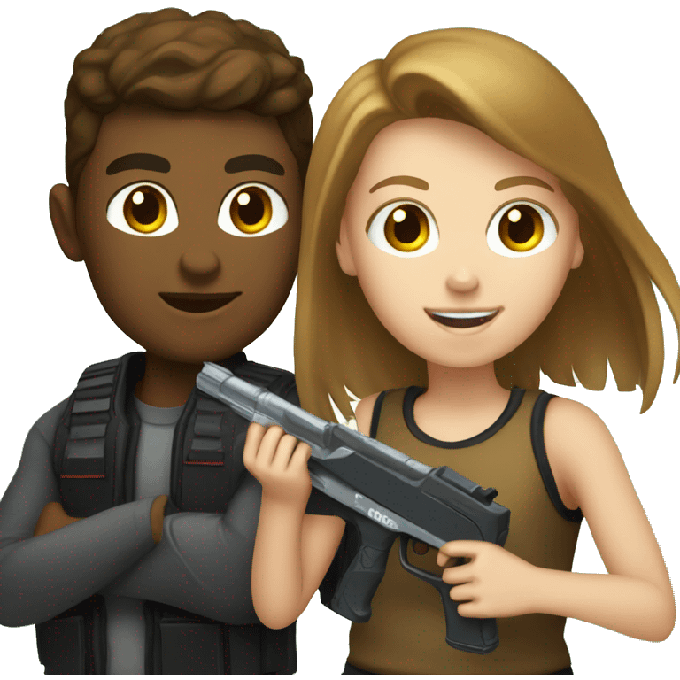 white boy with brown hair and white girl playing laser tag emoji