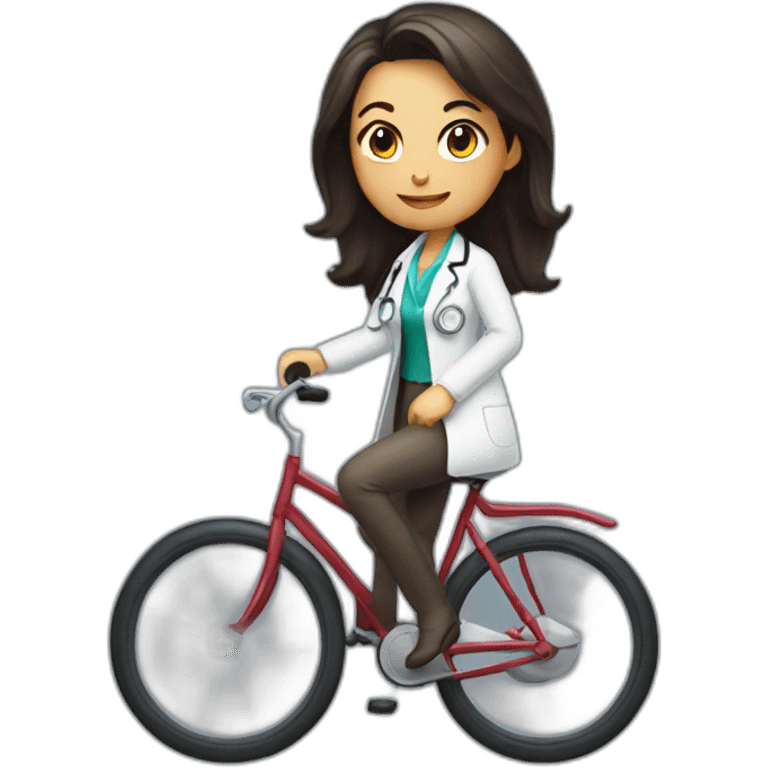 long and dark hair female doctor riding a shiny bicycle emoji