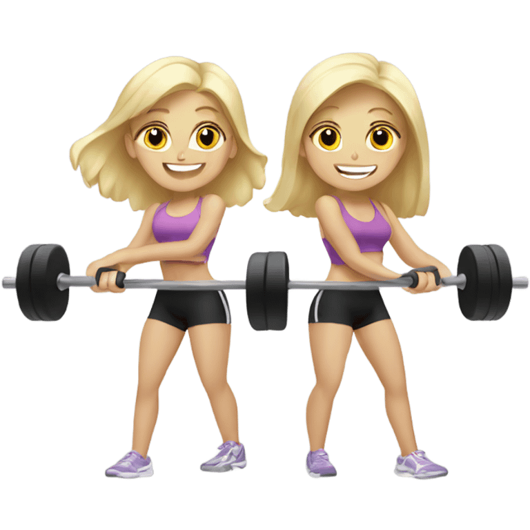 Two white blonde girls lifting weights emoji