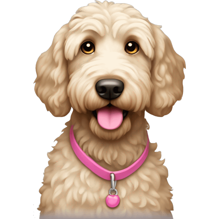 Light beige labradoodle with a pink nose emoji