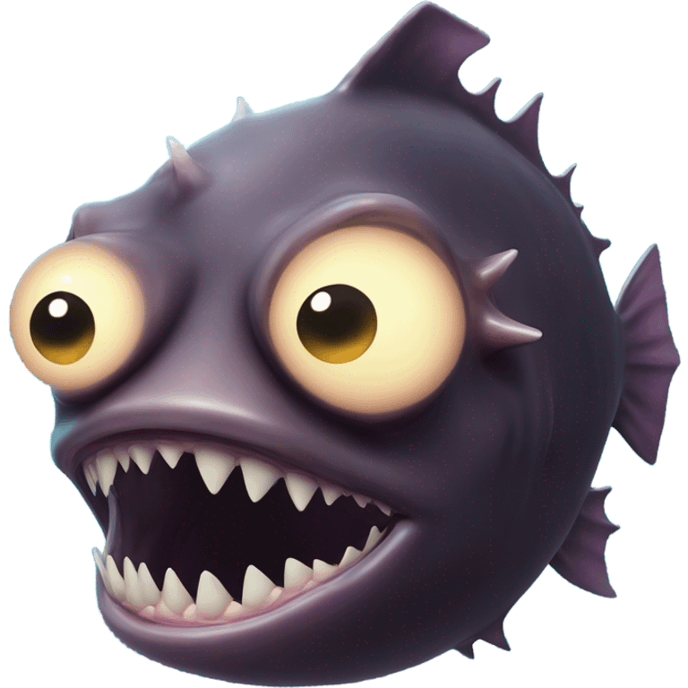 Anglerfish with a glowing lure hanging from its forehead, sharp teeth, and big eyes. emoji