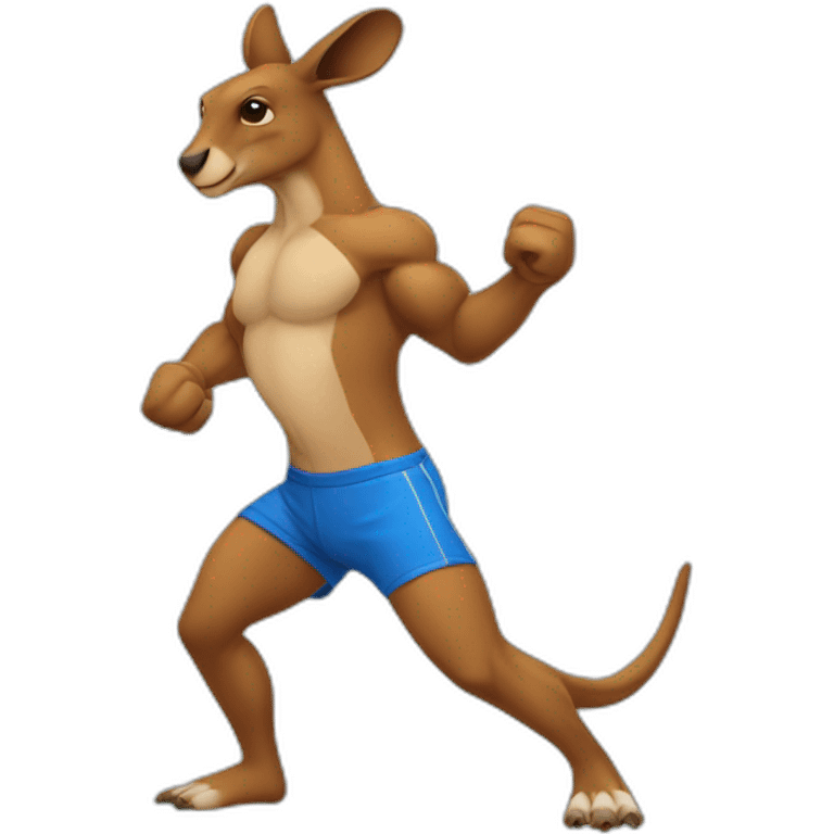 Body builder adult kangaroo blue coloured body punching in left side blue body emoji