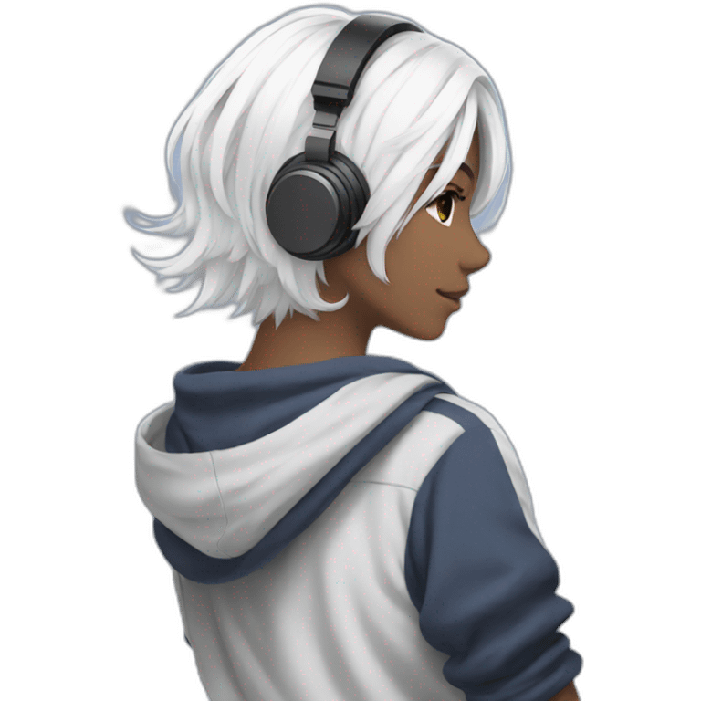 anime girl from behind with headphones on toes and white hair emoji