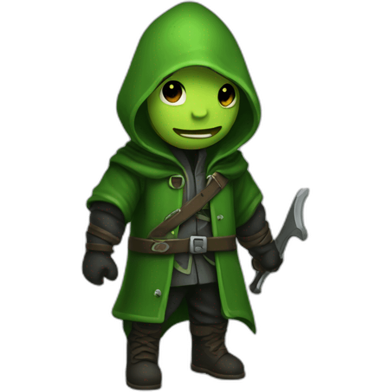 Green hooded assassin waving emoji