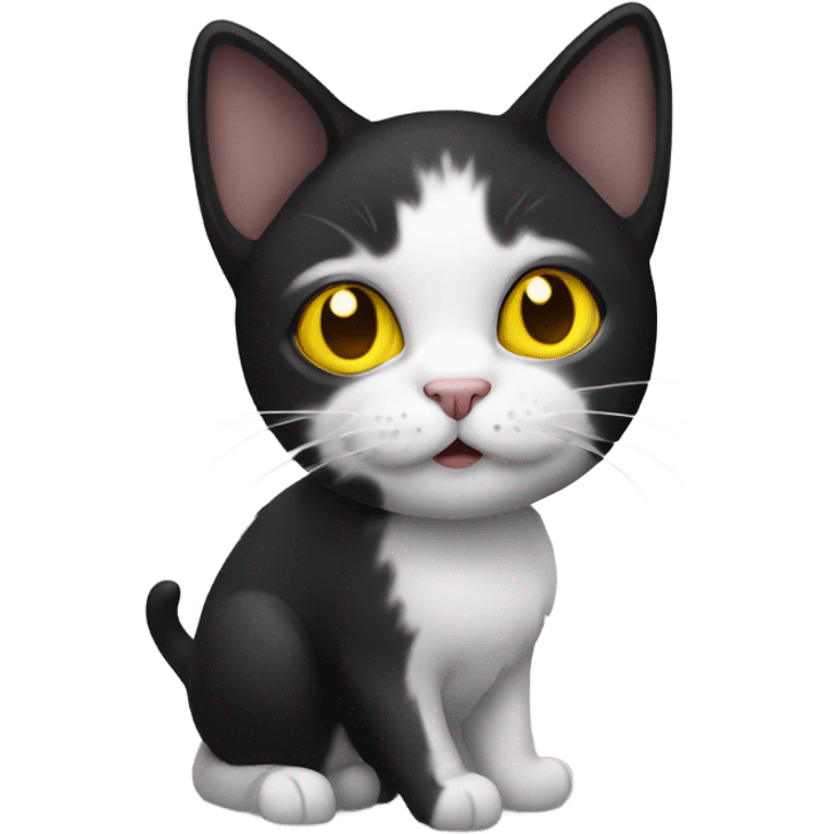 A bicolor black and white cat with yellow eyes emoji