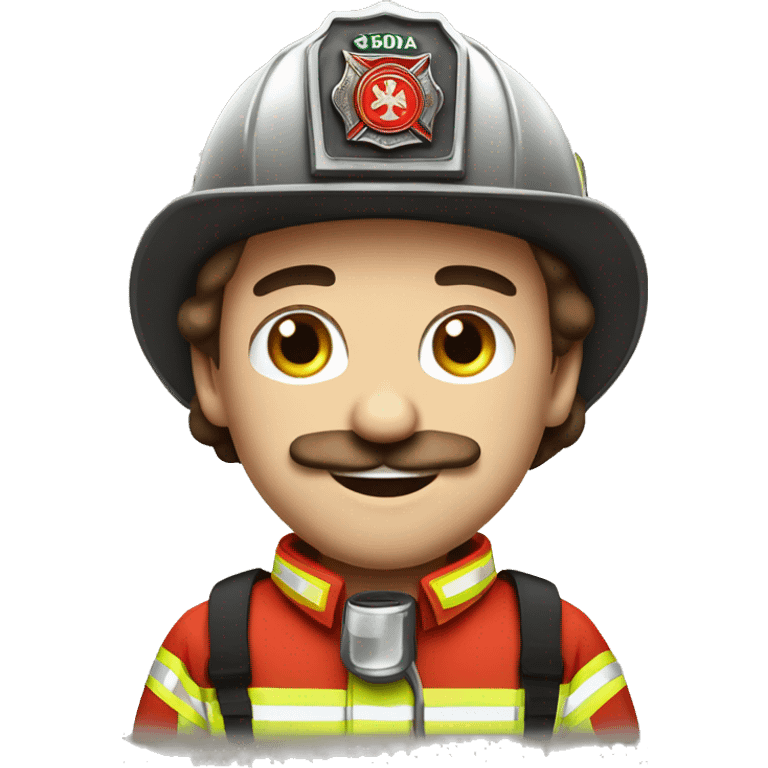 brownhair firefighter with brown mustache in superb skoda emoji