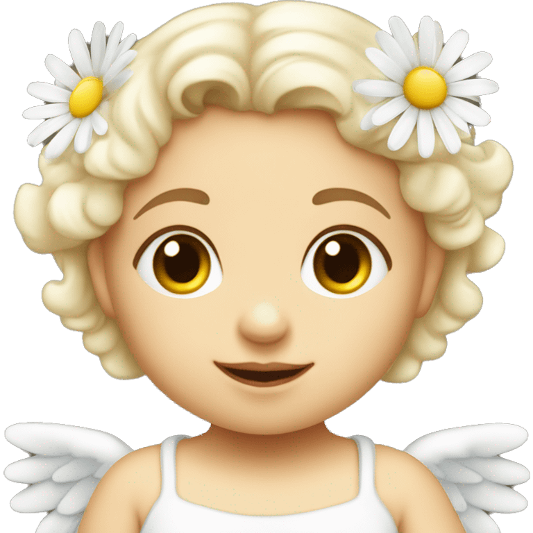 Cocasian Baby angel girl with a daisy flower emoji