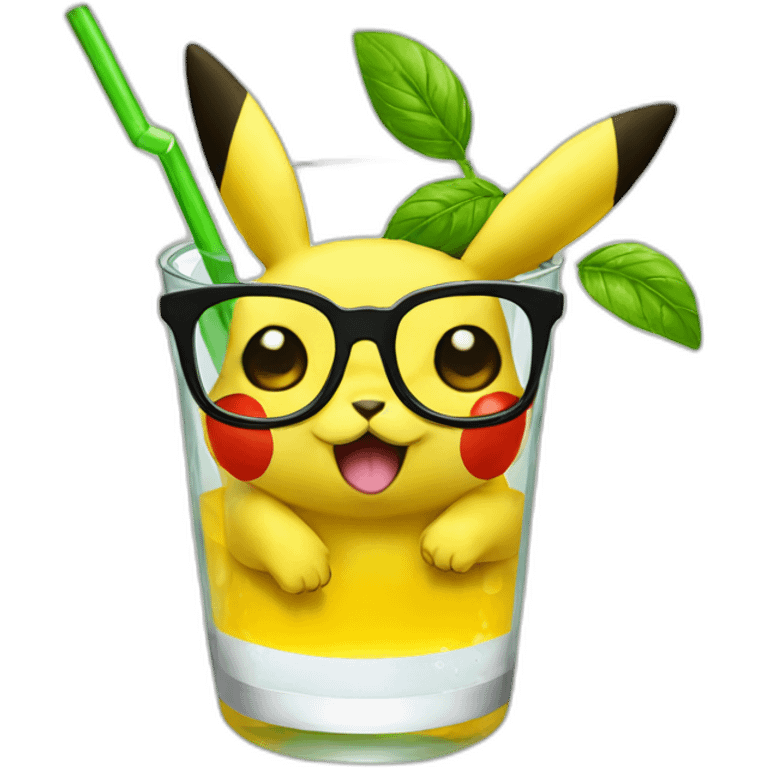 sick pikachu with glasses drinking mojito emoji