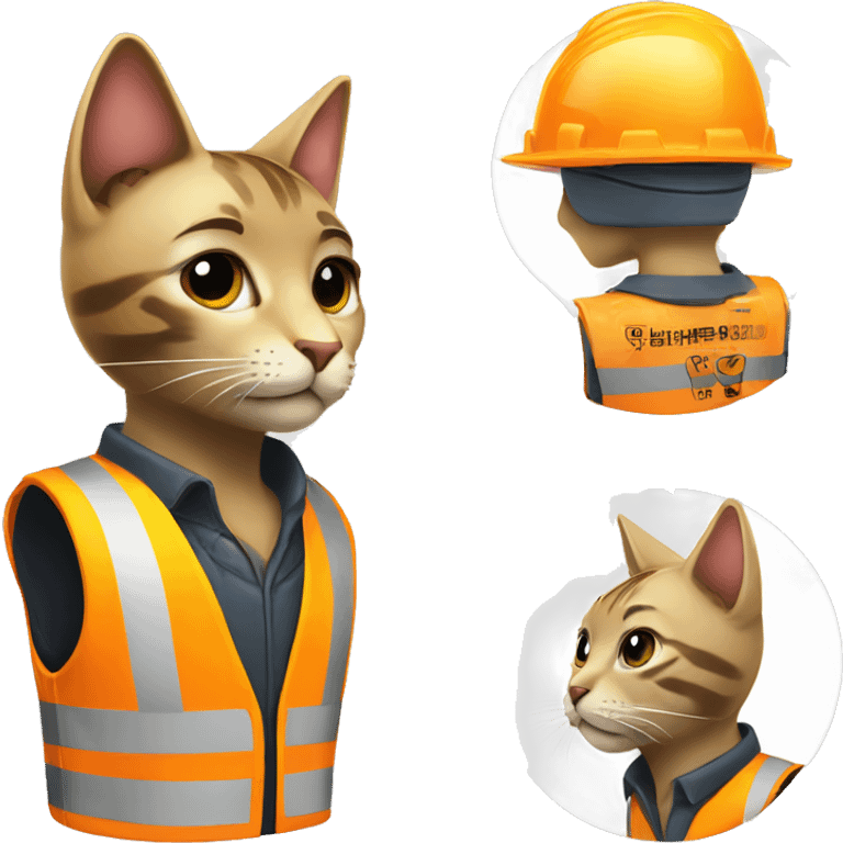 Construction Cat with high visibility vest and hard hat futuristic  emoji