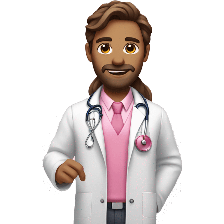 Long brown hair doctor in pink undershirt white coat over pink stethoscope  emoji