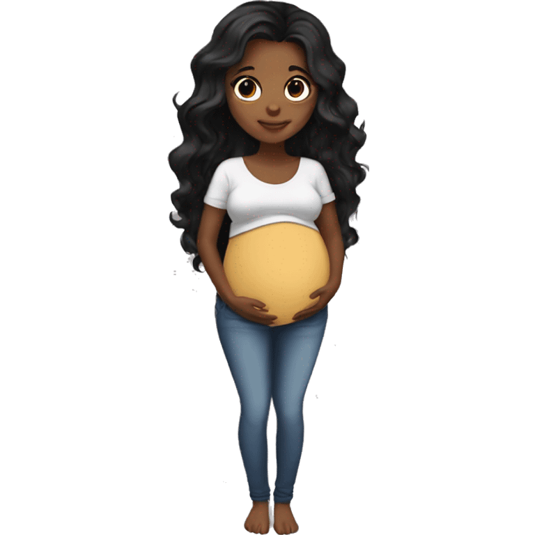 Pregnant girl brown skin long black hair brown eyes baby bump  emoji