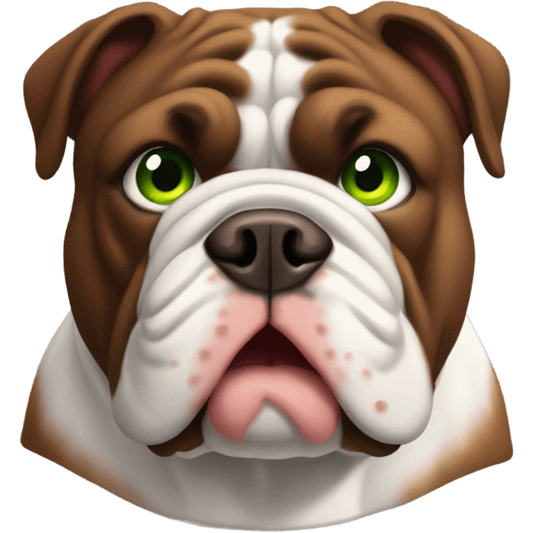 Chocolate coat English bulldog with green eyes emoji