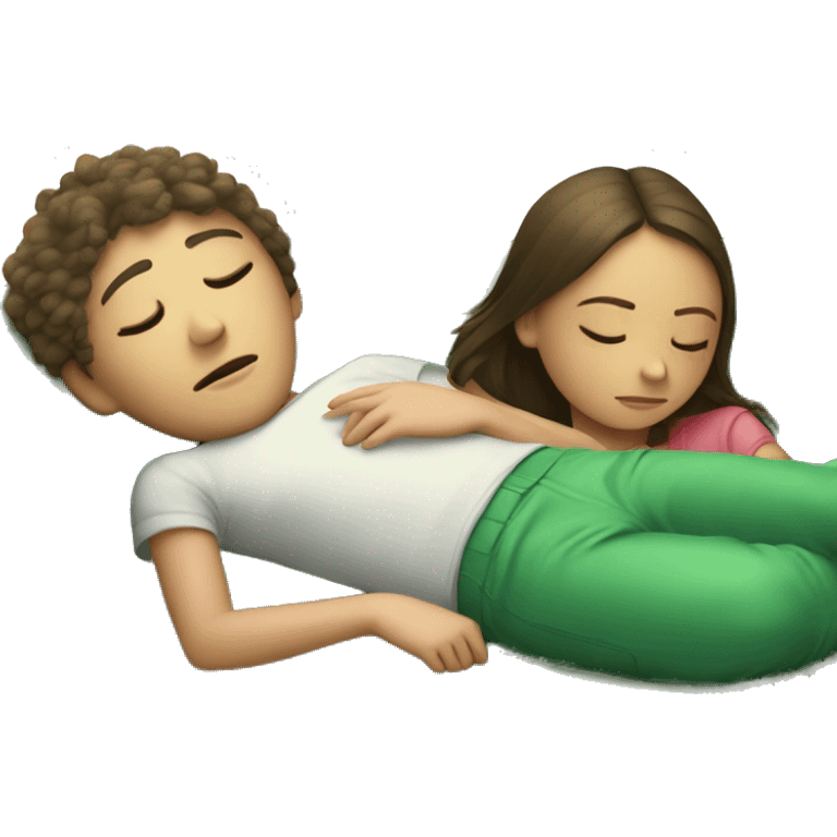 Girl sleeping on Green Couch and Boy watching on iPad emoji