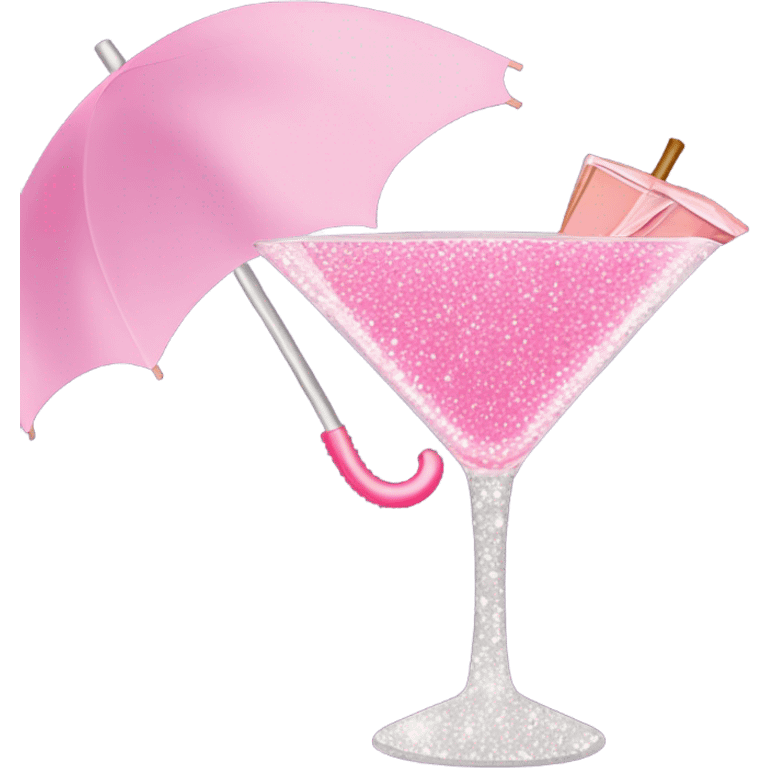 Martini glass with pink drink sparkly with baby pink umbrella emoji