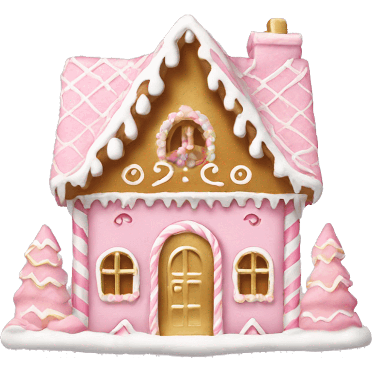 pink and gold and white gingerbread house emoji