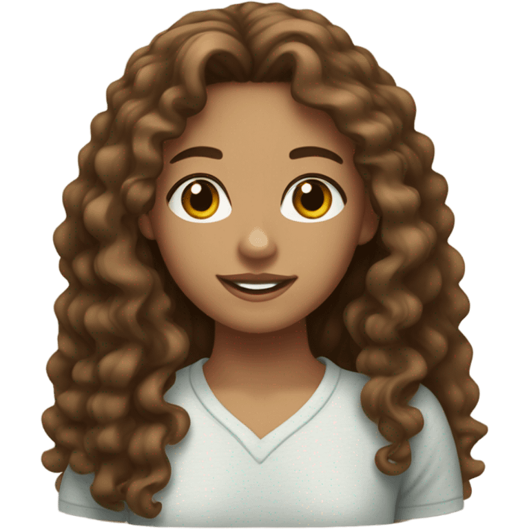 Tan skin girl with long curly brown hair with brown eyes and freckles emoji