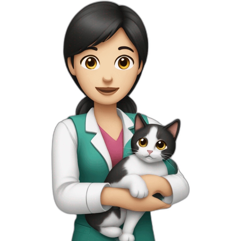 Dark haired Vet holding cat emoji