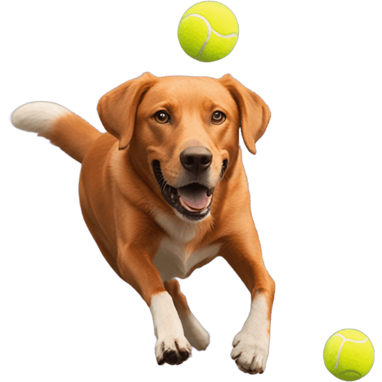 Fox red Labrador chasing tennis ball emoji