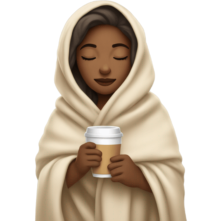 girl inside a blanket sipping coffee eyes closed emoji