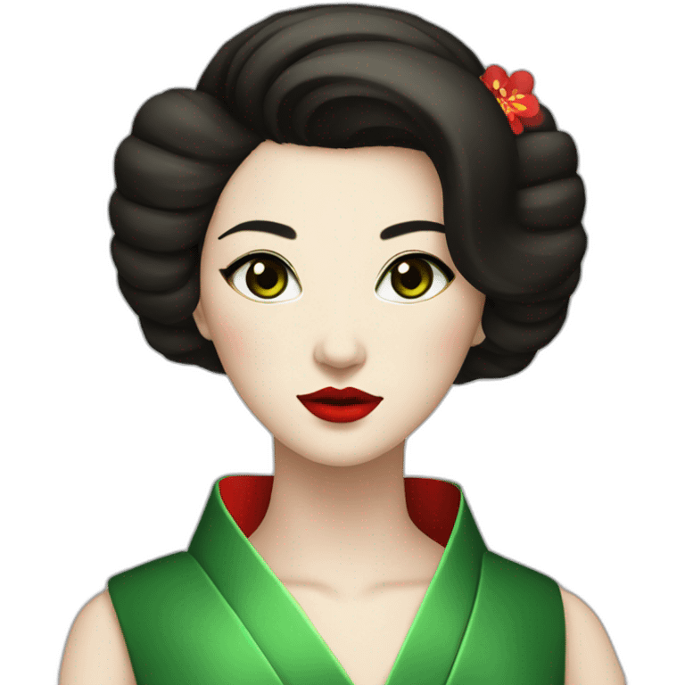 woman dark Brown hair Green eyes geisha red lips emoji