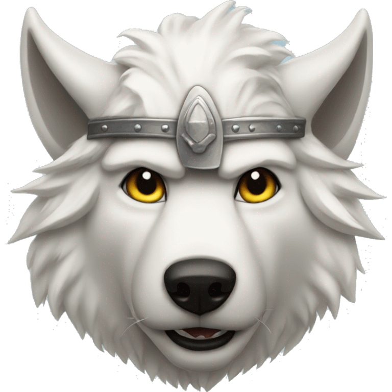 White wolf wearing a viking helmet emoji