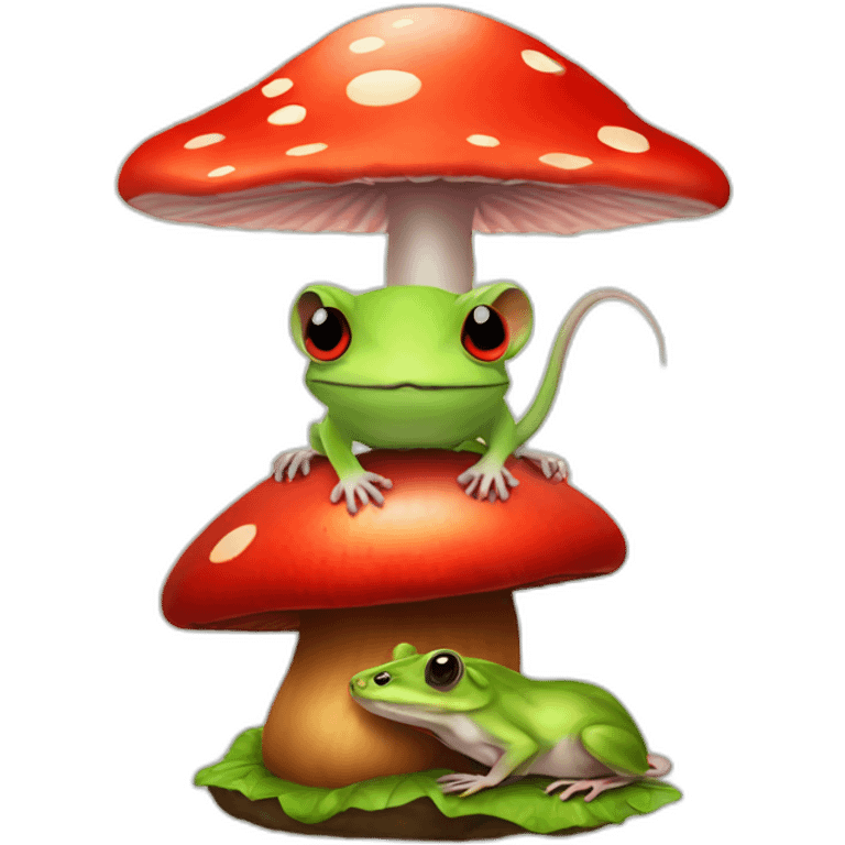 Rat on top of a red mushroom along with a frog emoji