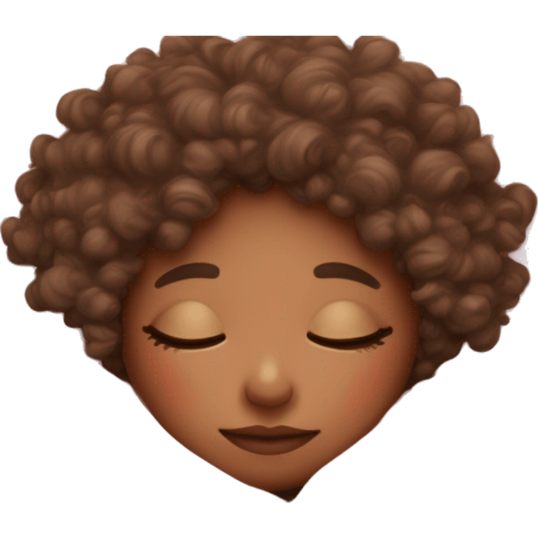 girl with curly hair fair skin sleeping cozied up in pink blanket emoji