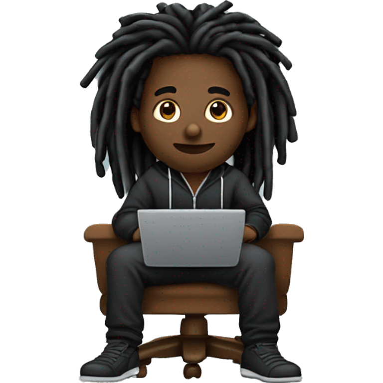 Black-guy-with-dreads-wearing-black-trackstuit-sitting-down-on-chair facing-foward-focused-on-laptop-computer- emoji