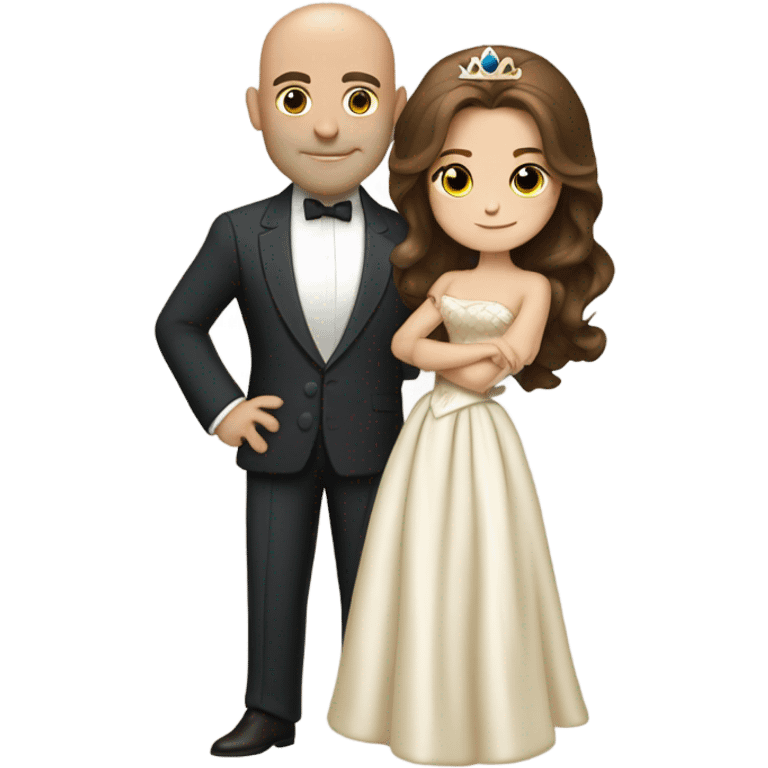 princess with brown hair and brown eyes in the arms of a bald rich man emoji