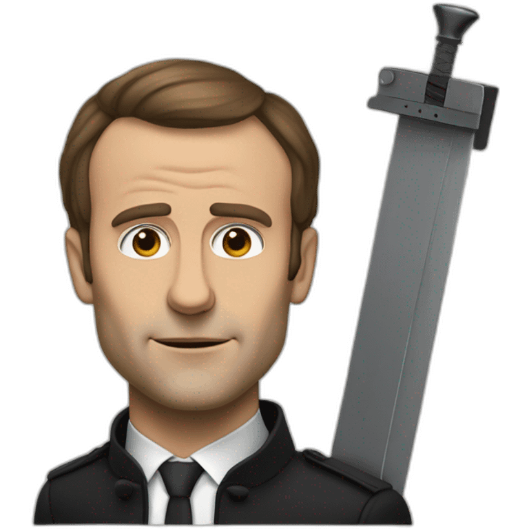 realistic macron with a guillotine emoji