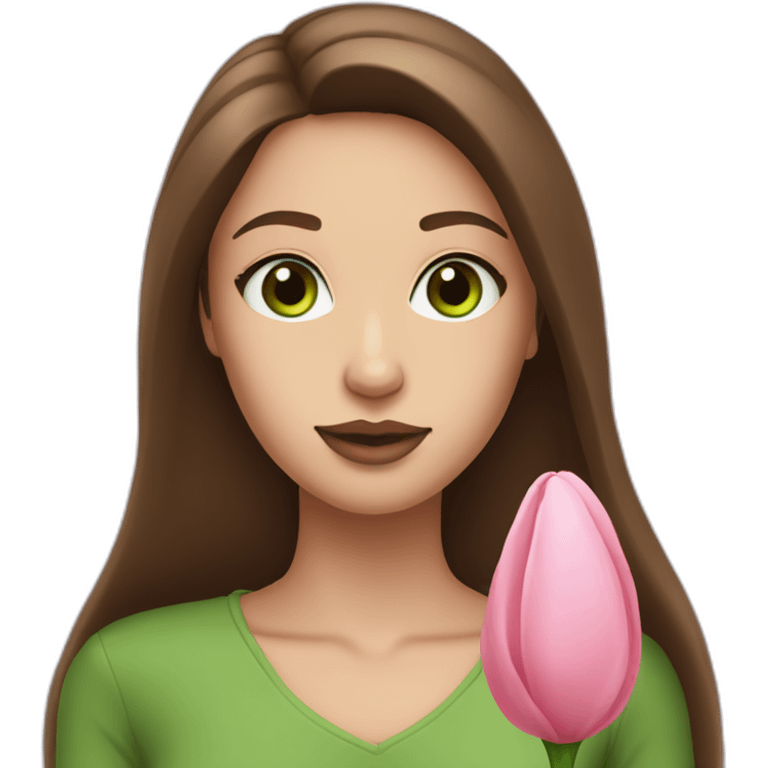 Tall girl with long straight brown hair big green eyes and plump pink lips emoji