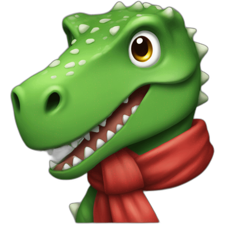 dinosaur santa upper body wearing red scarf black background emoji