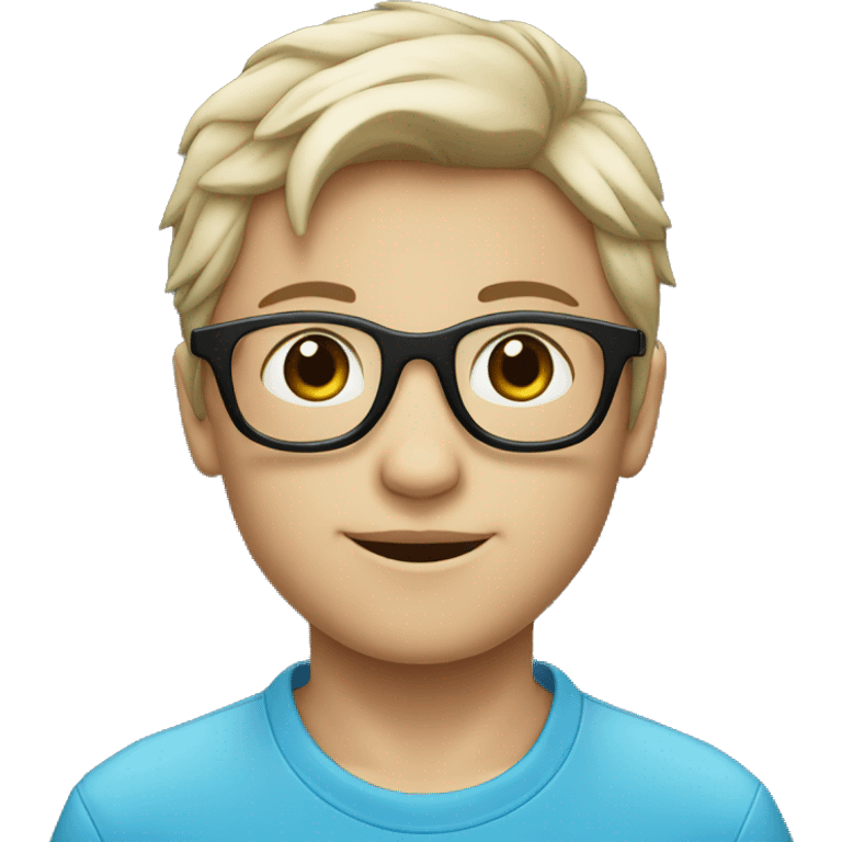 Un niño blanco con lentes azules y pelo negro  emoji