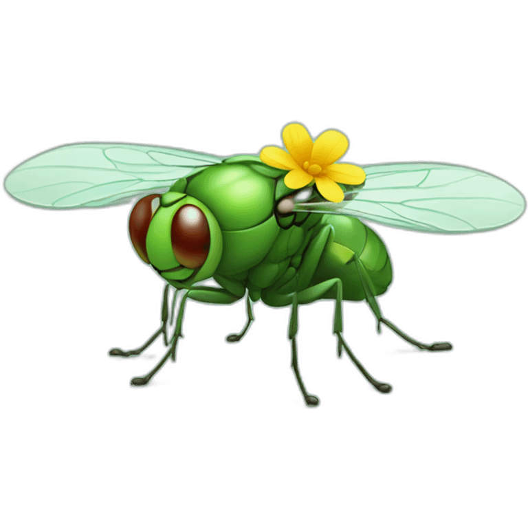 Green fly with a flower on its head emoji