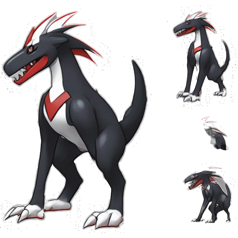 Black Cool Edgy Nargacuga-Houndoom-Garchomp Fakémon Digimon with Red and white Edgy markings, full body, outlined, sharp line Art emoji