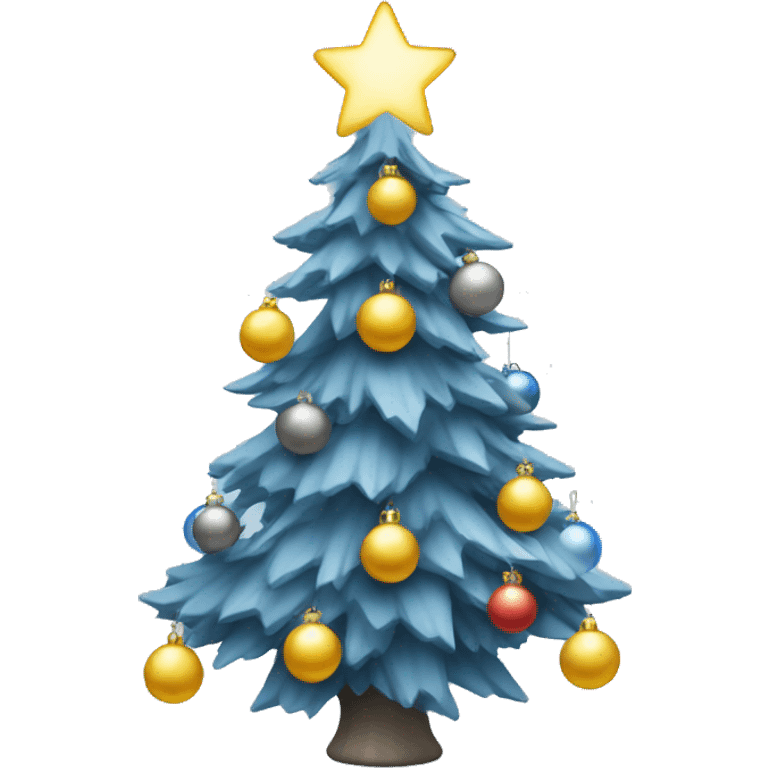 Blue grey Christmas tree with ornaments and light emoji