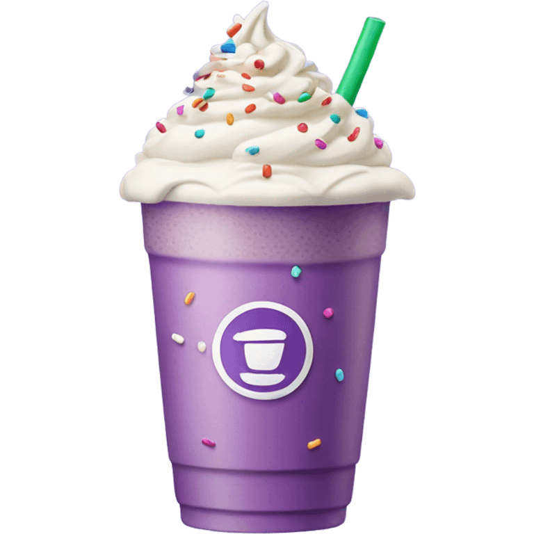 A purple ice latte with cream and sprinkles  emoji