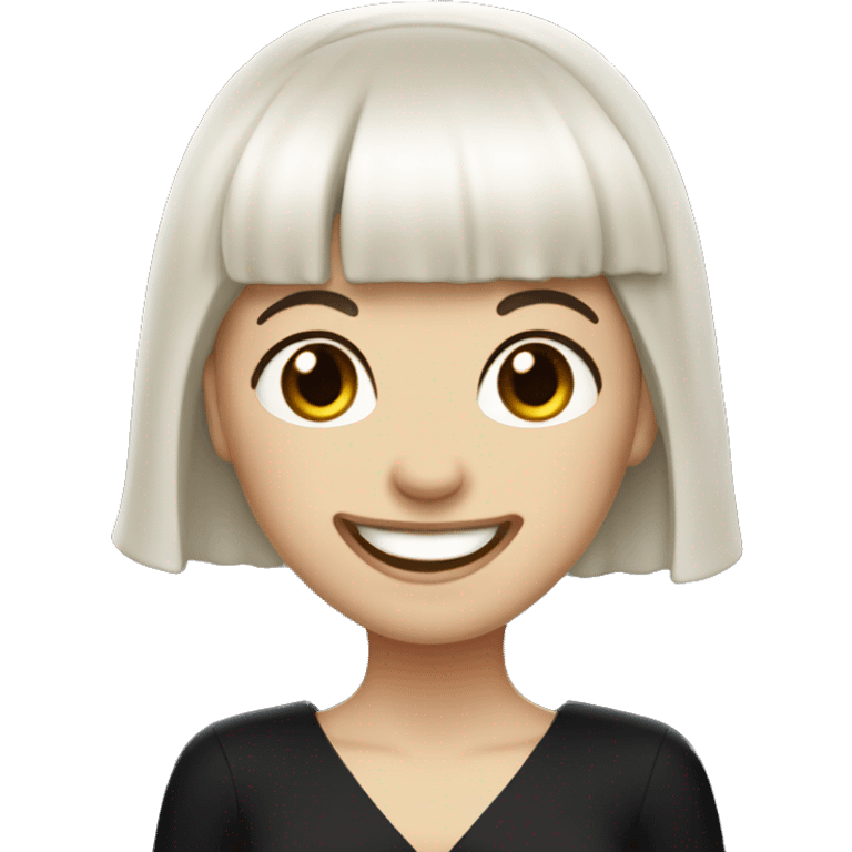 girl with very pale skin dark brown very short hair black dress and bangs laughing with veil emoji