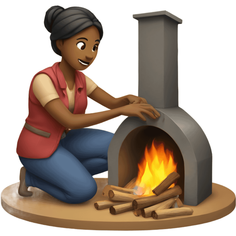 Woman building a fire in a fireplace emoji