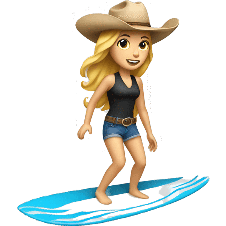 White Girl surfing a wave wearing a cowboy hat emoji