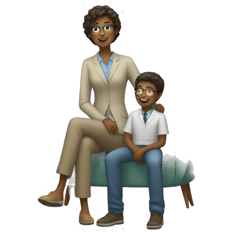 young psychologist with kid full body happy emoji