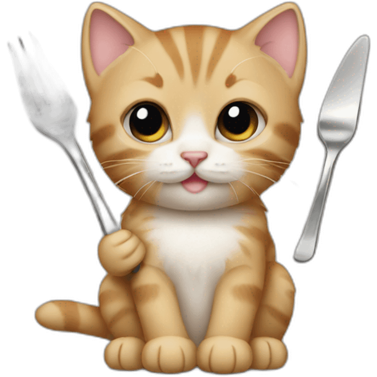 Kitten with a fork and a spoon emoji